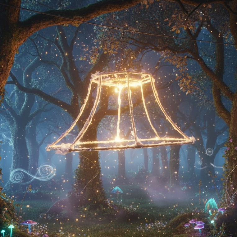 Lunara, ein solarbetriebenes Lichtwesen, leuchtet abends im Wald